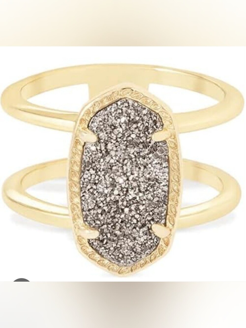 Kendra Scott Elyse Double Band Ring Gold Plated Platinum Drusy Size 6